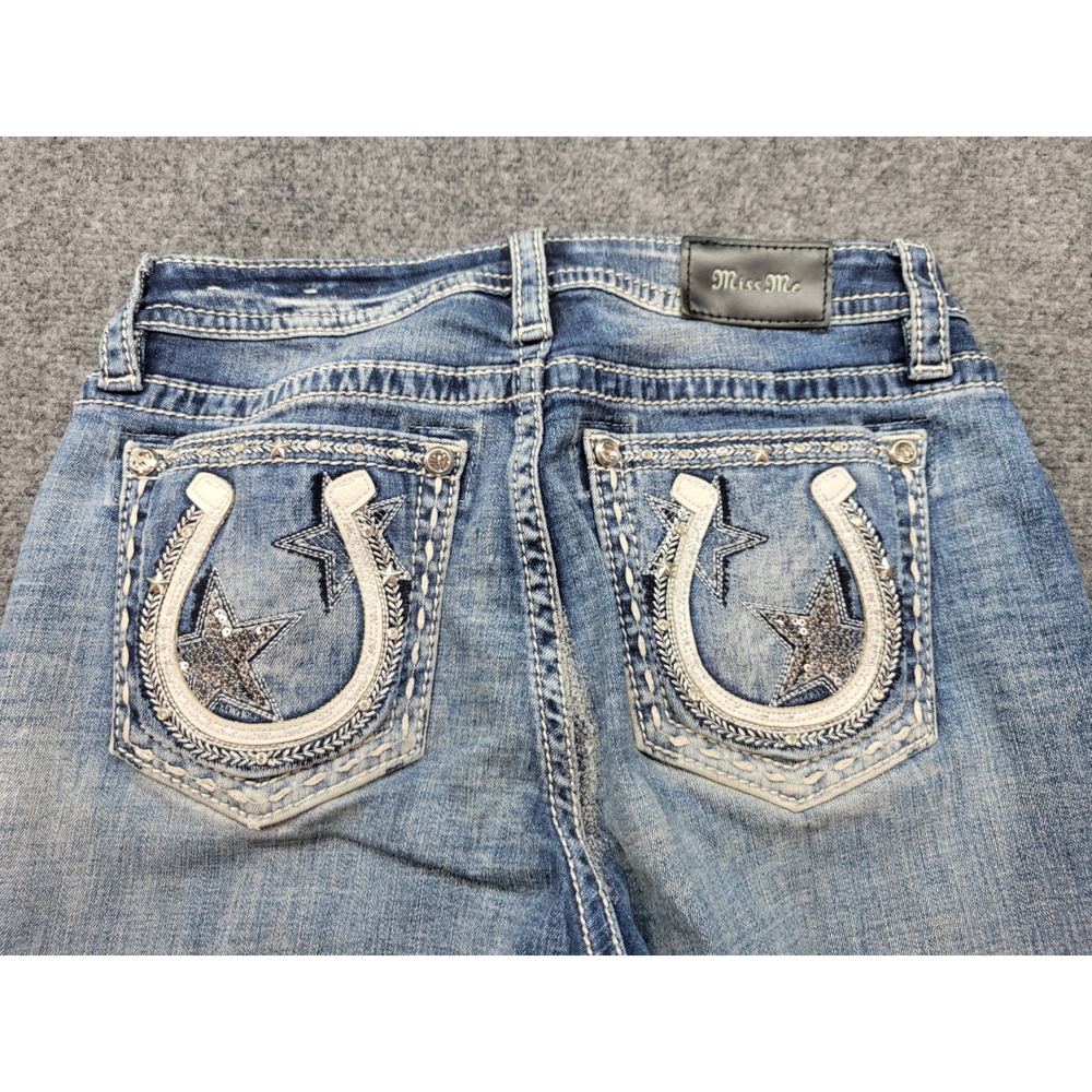 Miss Me Bootcut Jeans Medium Wash Horseshoe Star Sequin Embellished Size 29